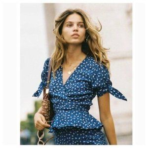 Faithfull The Brand Lucy Top Monette Blue Foral Size Medium (US6)